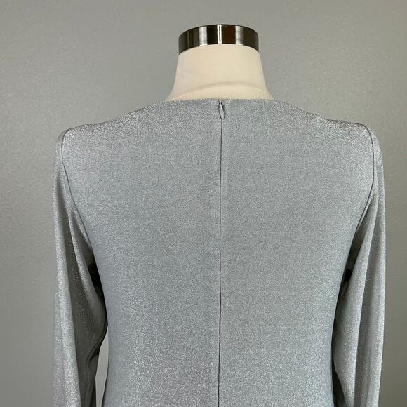 Betsy & Adam Long Sleeve Sheath Cocktail Dress Size 18W Silver Metallic Mini - Picture 9 of 14